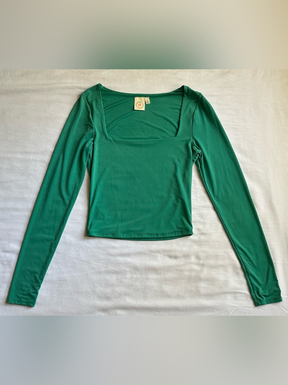 Green Square Neckline Long Sleeve Top